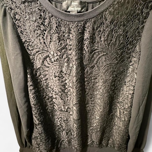dennis by dennis basso Black Long Sheer Sleeve Lace Top - Picture 4 of 8